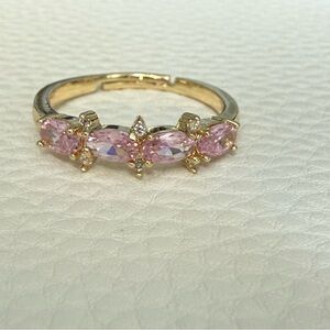 Elegant Gold and Pink Gemstone Ring - size adjustable